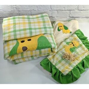 READ& SEE SET 4😍Vintage 90's Red Calliope Bedding Baby Quilt Gender Neutral Dog